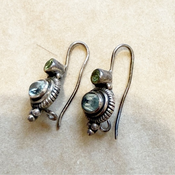 Vintage Sterling Silver 925 BA Blue Stone Dangle Earrings - Picture 1 of 1
